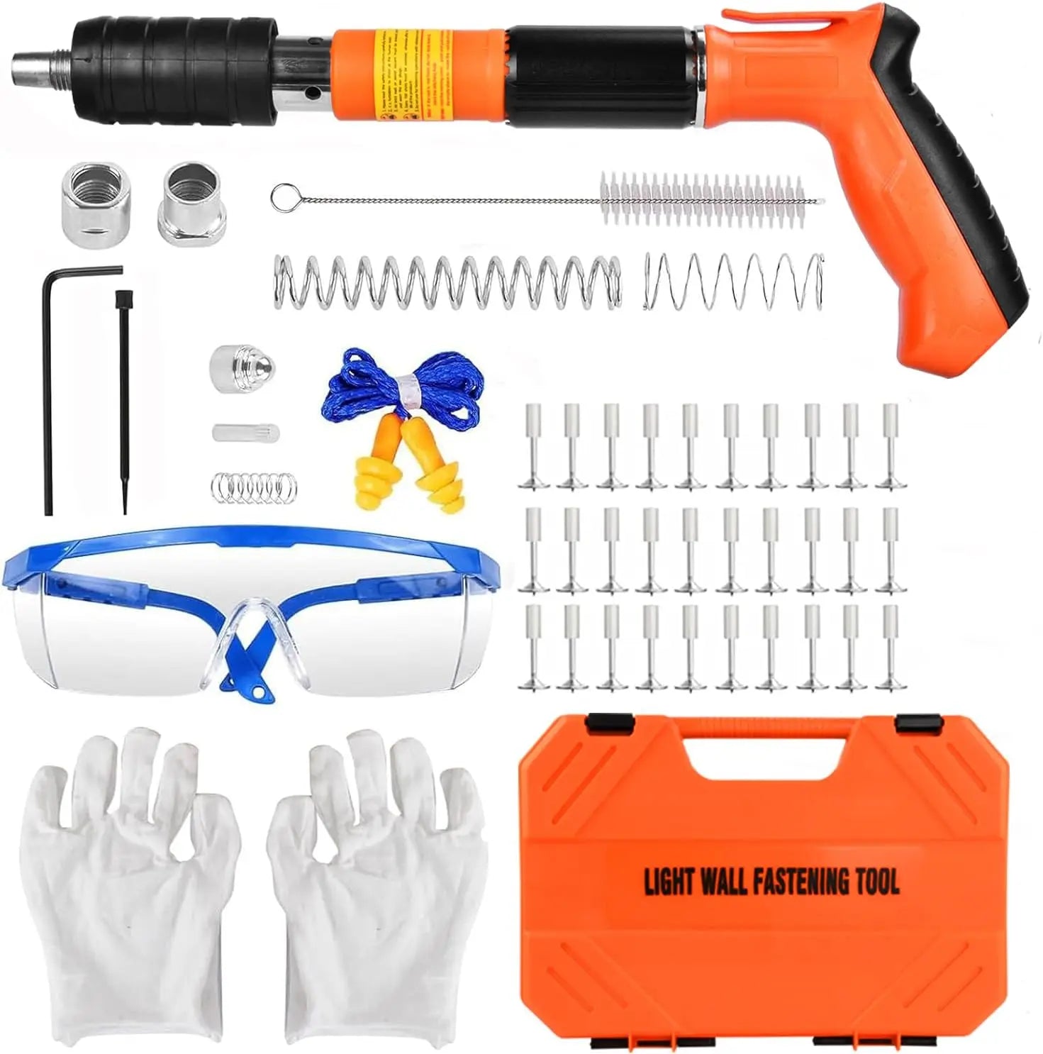 Pistolet à clous PUISSANT béton 5 vitesses en acier - kit complet + 220 clous