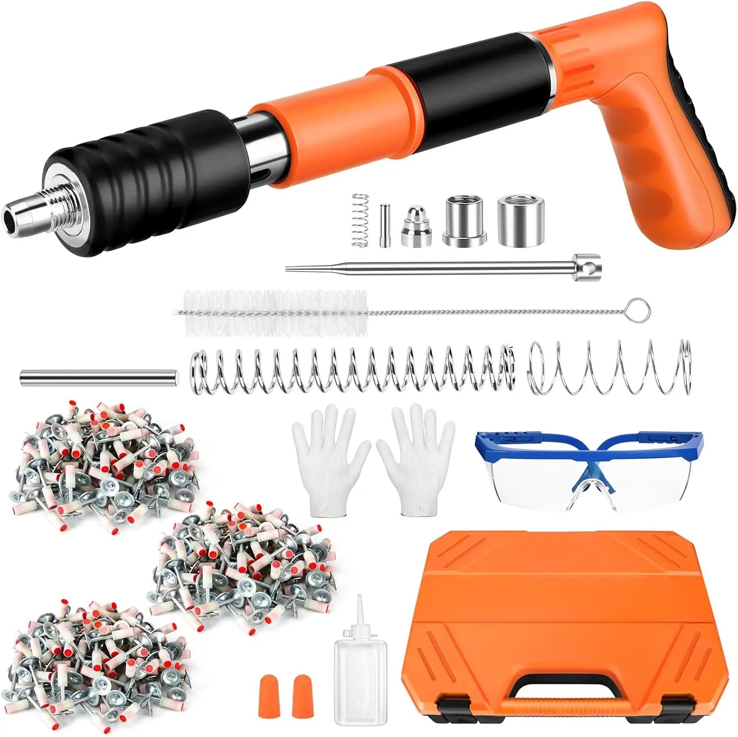Pistolet à clous PUISSANT béton 5 vitesses en acier - kit complet + 220 clous