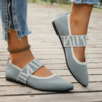 Ballerines Femme en Maille Tricotée – Bout Pointu, Bride Élastique à Motif – Chaussures Plates Élégantes & Confortables
