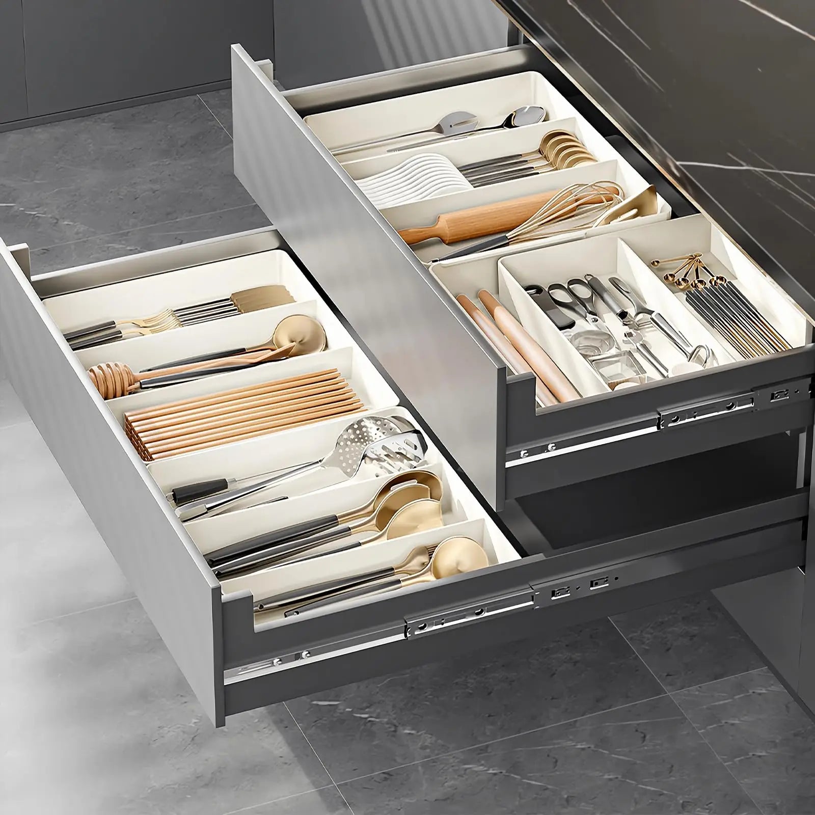 Organisateur de Tiroir Extensible avec Compartiments pour Cuisine