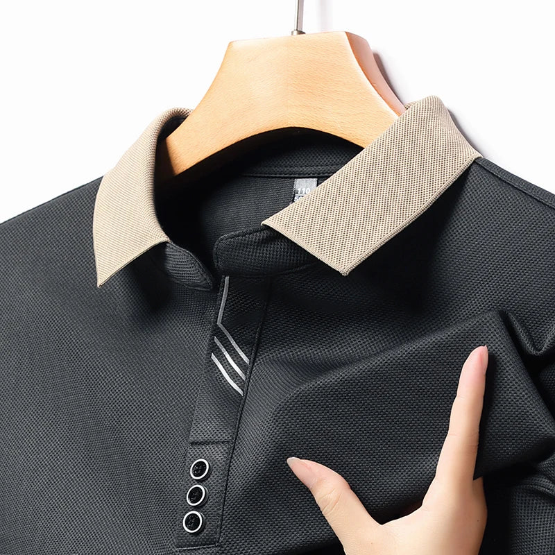 Polo de manga larga con cuello beige para hombre