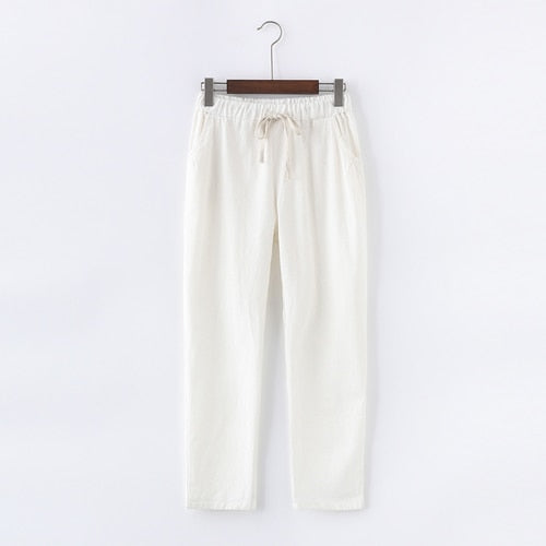 PANTALONES DE ALGODÓN Y LINO PARA MUJER - CINTURA ELÁSTICA