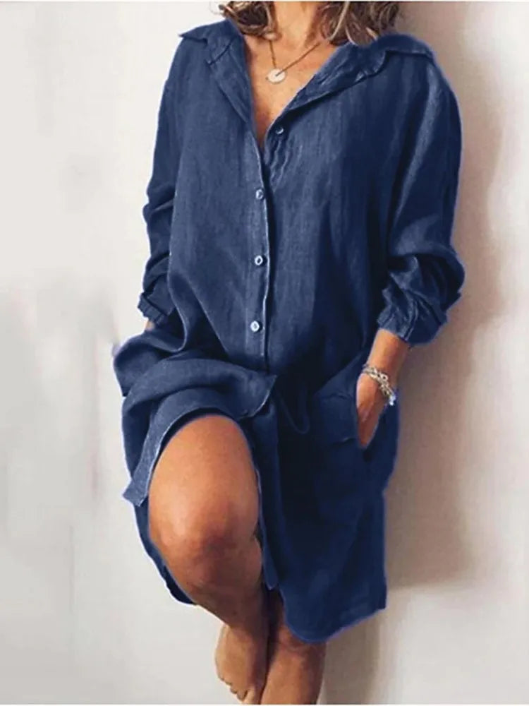 Robe Chemise longue en coton et lin pour femme
