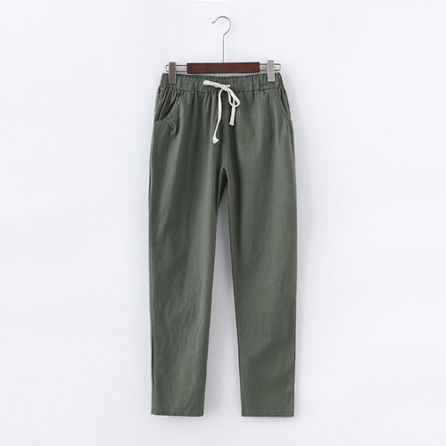 PANTALONES DE ALGODÓN Y LINO PARA MUJER - CINTURA ELÁSTICA
