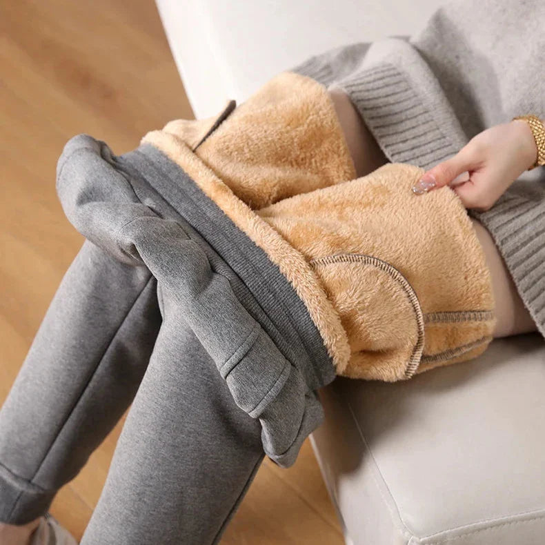 Jogging Slim à Large Taille Haute et Doublure Polaire
