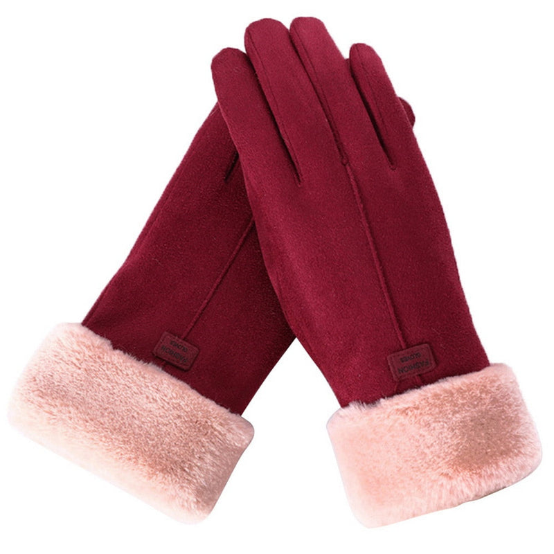 Gants d'hiver en daim avec fourrure - Femme