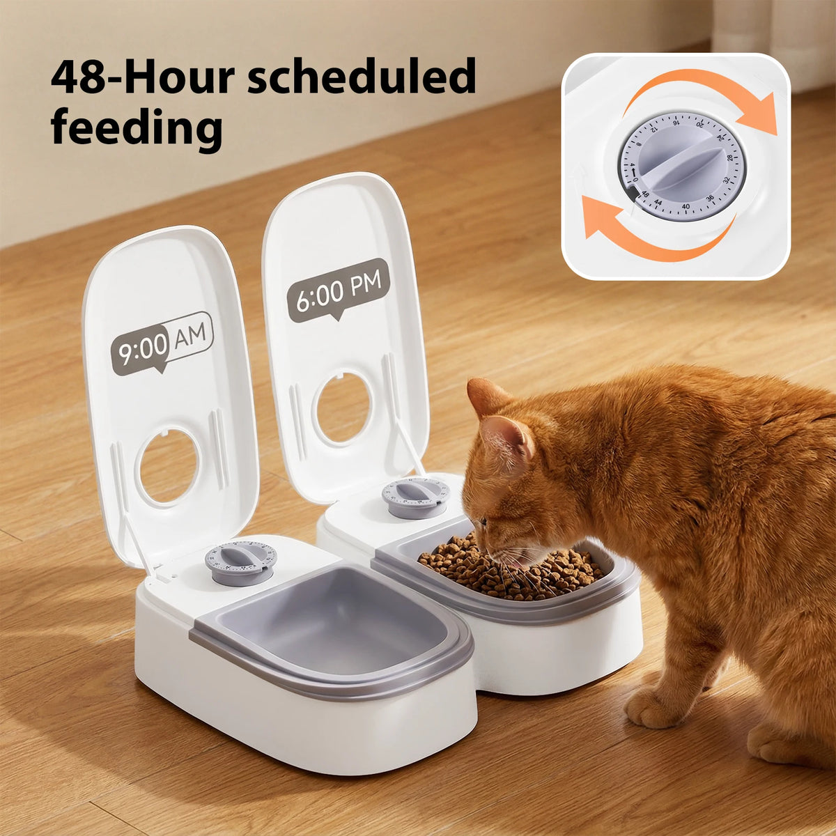 Distributeur Automatique de Nourriture Chat & Chien – Minuterie 48H, 2 Gamelles de 350ML