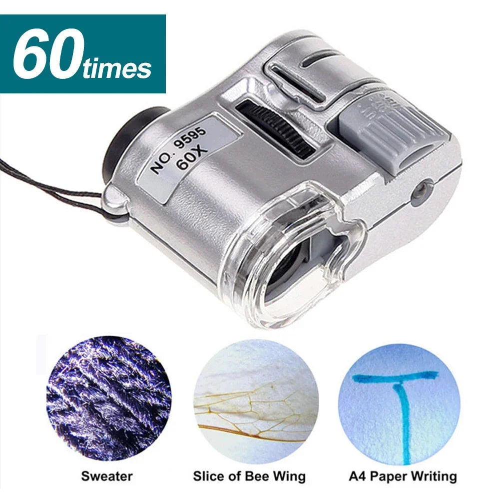 Loupe de Poche 60X avec LED – Mini Microscope Portable pour Bijoux, Devises et Inspection de Précision
