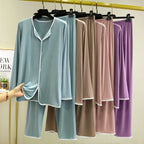 Ensemble Homewear Femme en Modal – Pyjama Chemise Col V & Pantalon Long Ample