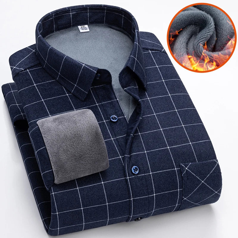 Chemise chaude à carreaux en velours épais pour homme