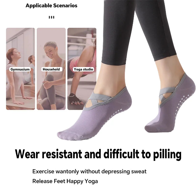 Lot de 3 Paires de Chaussettes Antidérapantes - Yoga Pilates