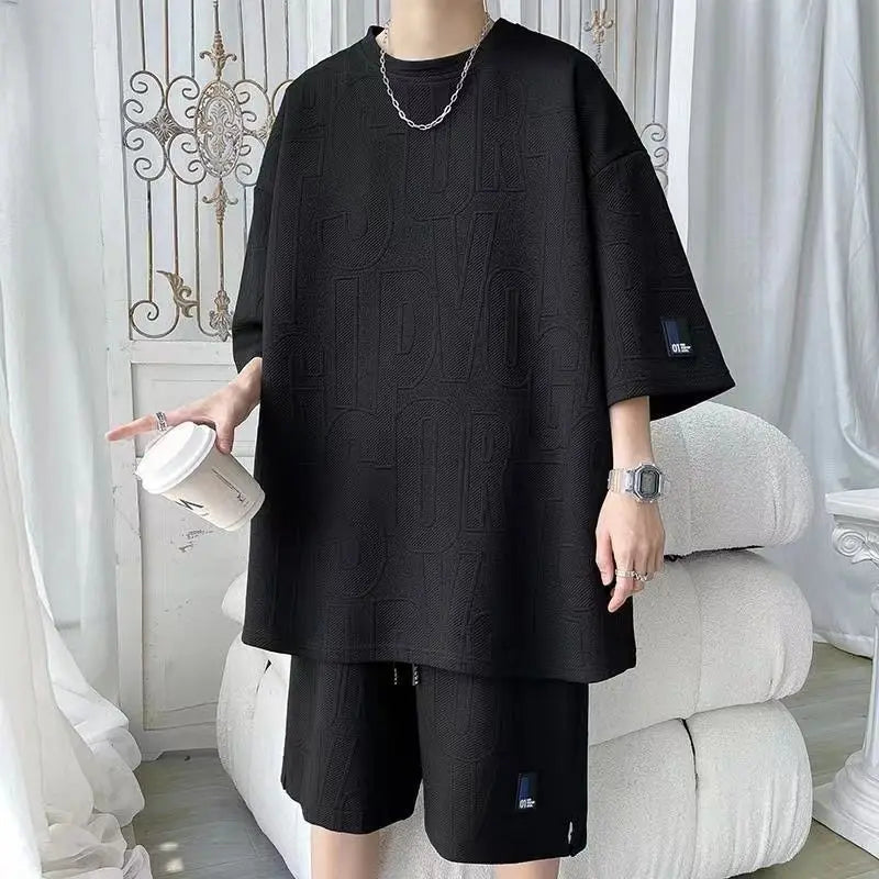 Conjunto de 2 Piezas para Hombre de Tejido Gofrado – Camiseta y Pantalón Corto Informales Verano 2026