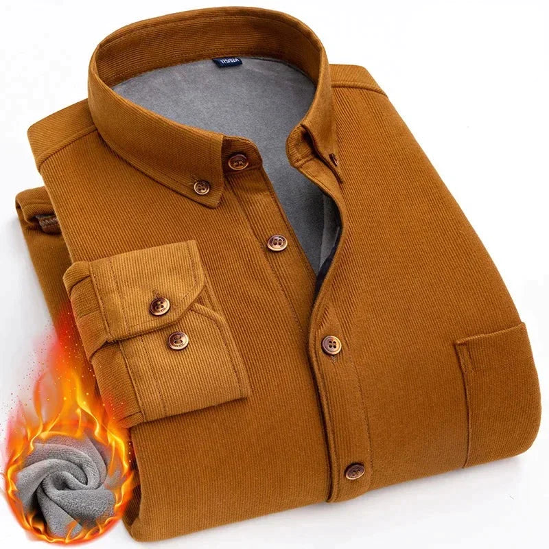 Camisa de pana con interior cálido de forro polar - Color liso