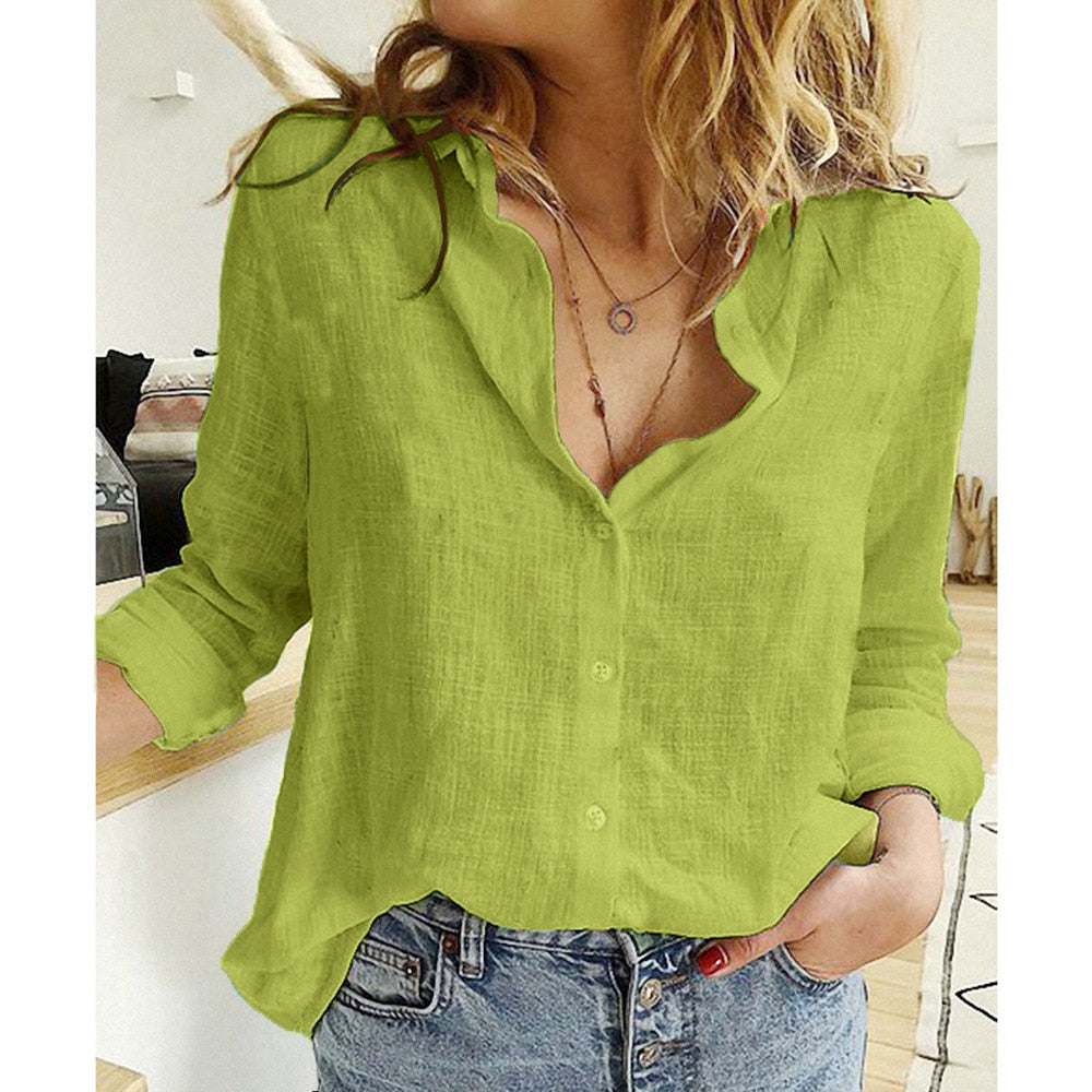 Camisa de lino transpirable para mujer