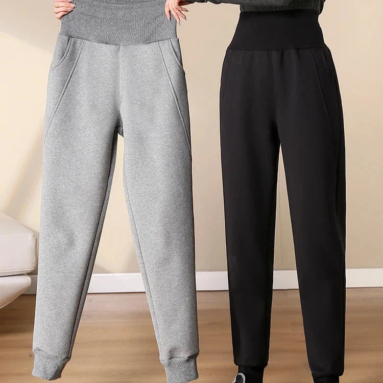 Jogging Slim à Large Taille Haute et Doublure Polaire