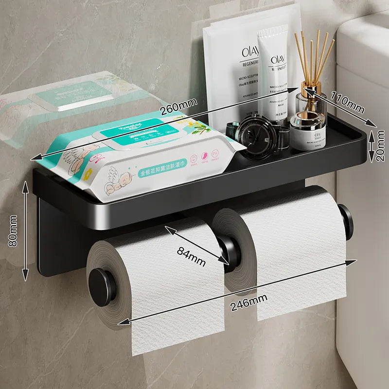 Portarrollos de papel higiénico con estante de almacenamiento integrado