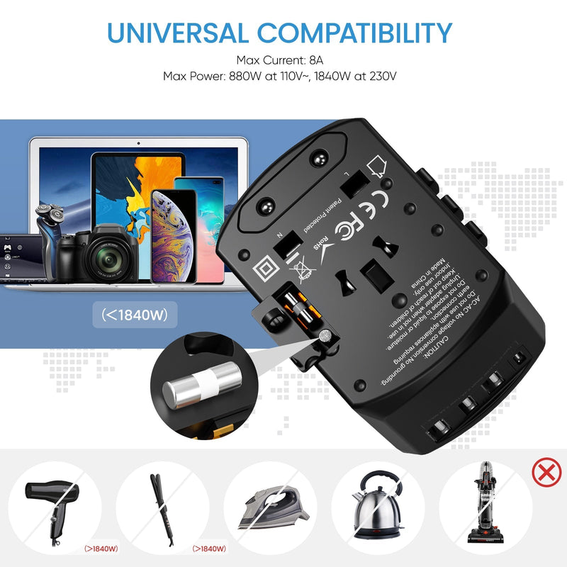 Adaptateur universel de voyage - EU, UK, USA & AU