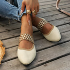 Ballerines Femme en Maille Tricotée – Bout Pointu, Bride Élastique à Motif – Chaussures Plates Élégantes & Confortables
