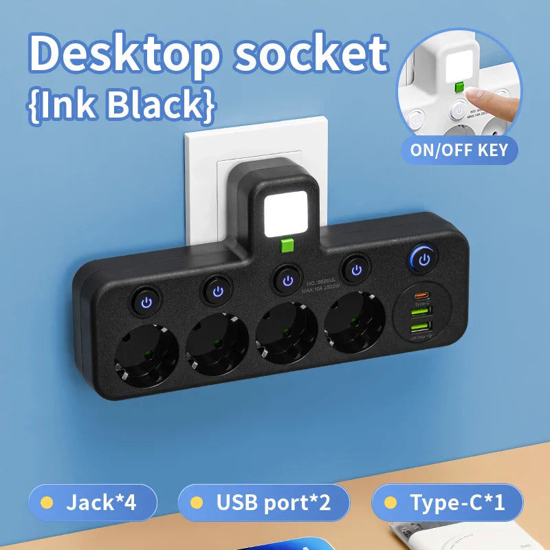 Regleta de Enchufe Compacta de Pared con 4 Tomas de Corriente y USB-C