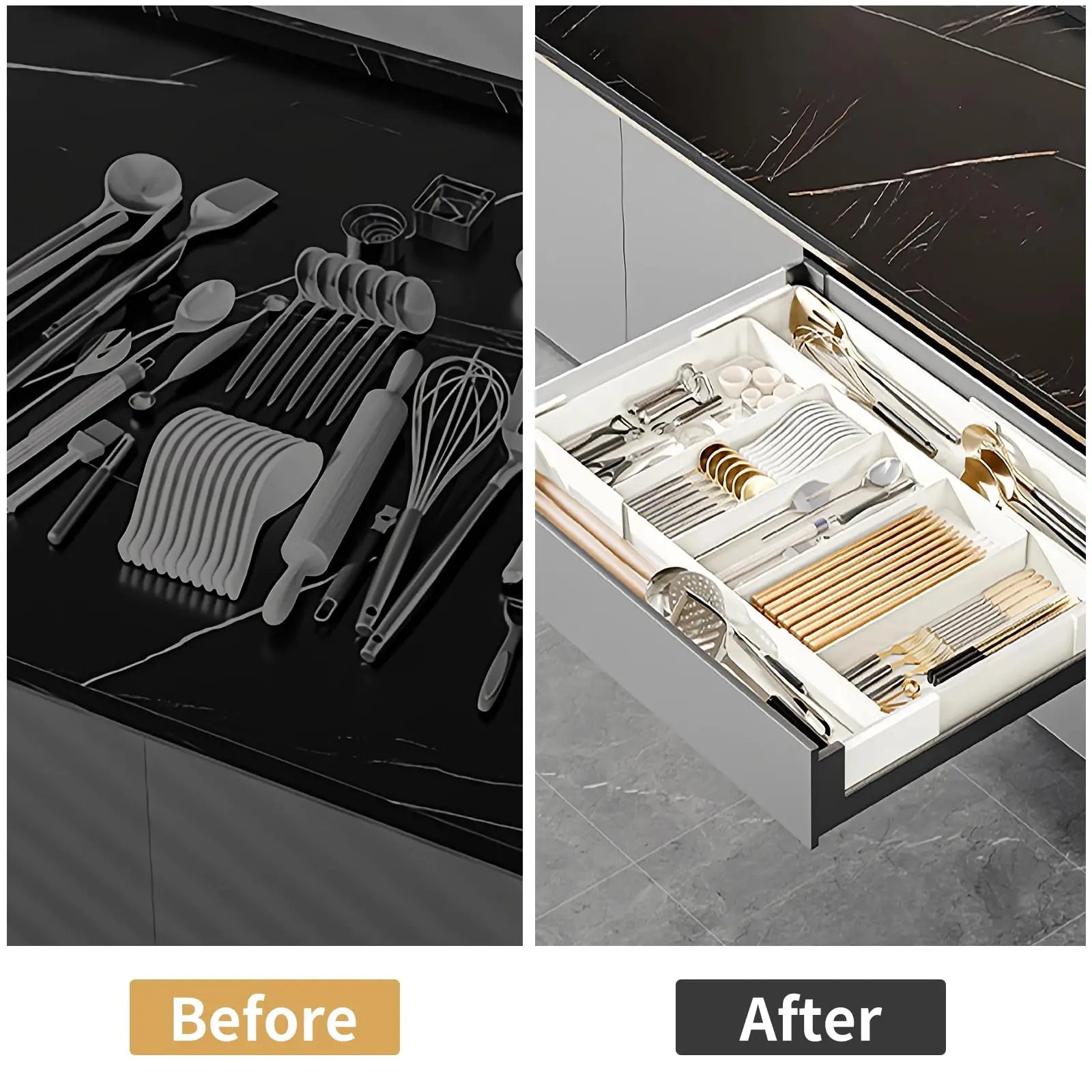Organisateur de Tiroir Extensible avec Compartiments pour Cuisine