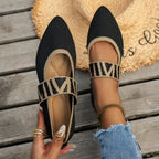 Ballerines Femme en Maille Tricotée – Bout Pointu, Bride Élastique à Motif – Chaussures Plates Élégantes & Confortables