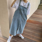 Robe Salopette en Jean Longue avec Poche Avant