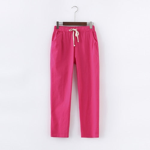 PANTALON EN COTON ET LIN POUR FEMME - TAILLE ÉLASTIQUE