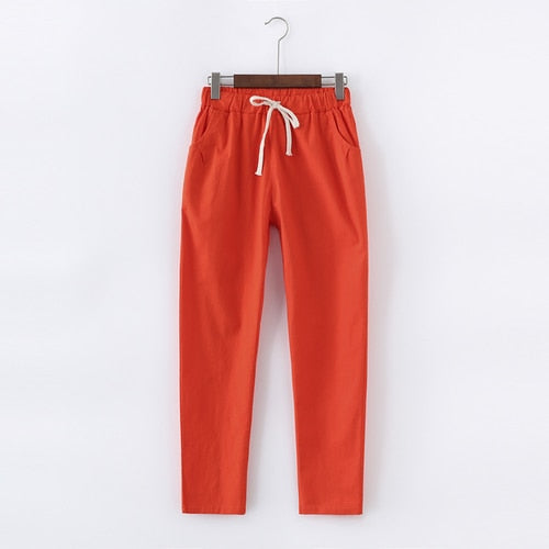 PANTALONES DE ALGODÓN Y LINO PARA MUJER - CINTURA ELÁSTICA