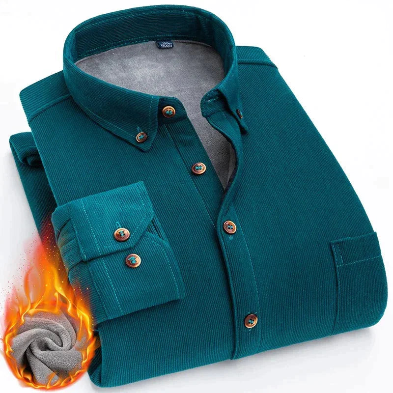 Camisa de pana con interior cálido de forro polar - Color liso
