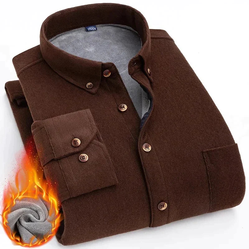 Camisa de pana con interior cálido de forro polar - Color liso