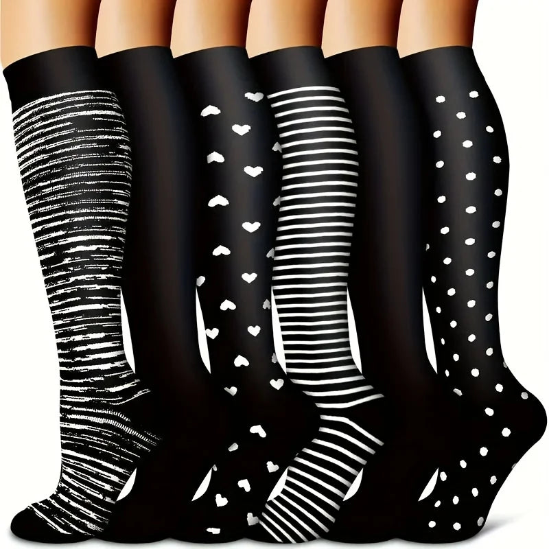Lot de 6 Paires de Chaussettes de Compression à Motifs