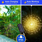 Lot de 4 Lampes Solaires Feu d’Artifice Extérieures – Guirlandes LED Suspendues, 8 Modes, Intensité Réglable et Étanches pour Jardin et Fêtes