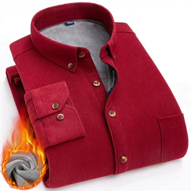 Camisa de pana con interior cálido de forro polar - Color liso