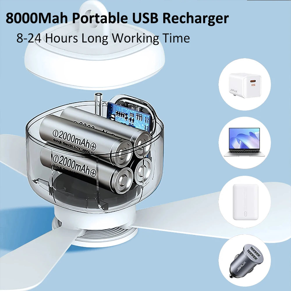 Ventilateur de Plafond Portable - Lumière LED Intégrée et Télécommande