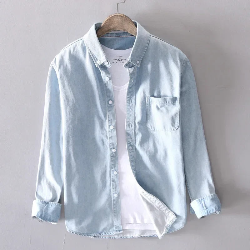 Camisa de jean 100% algodón de manga larga para hombre