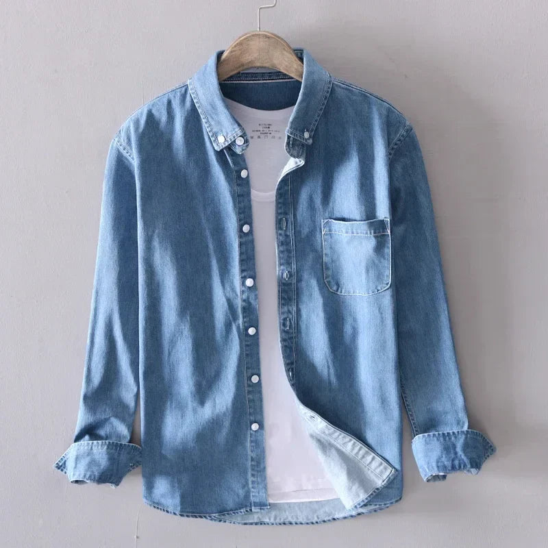 Camisa de jean 100% algodón de manga larga para hombre