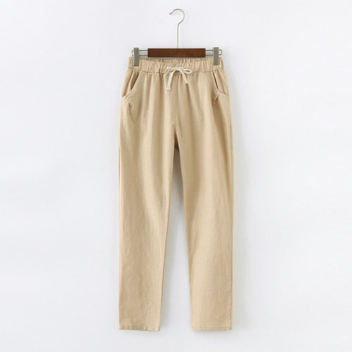 PANTALONES DE ALGODÓN Y LINO PARA MUJER - CINTURA ELÁSTICA