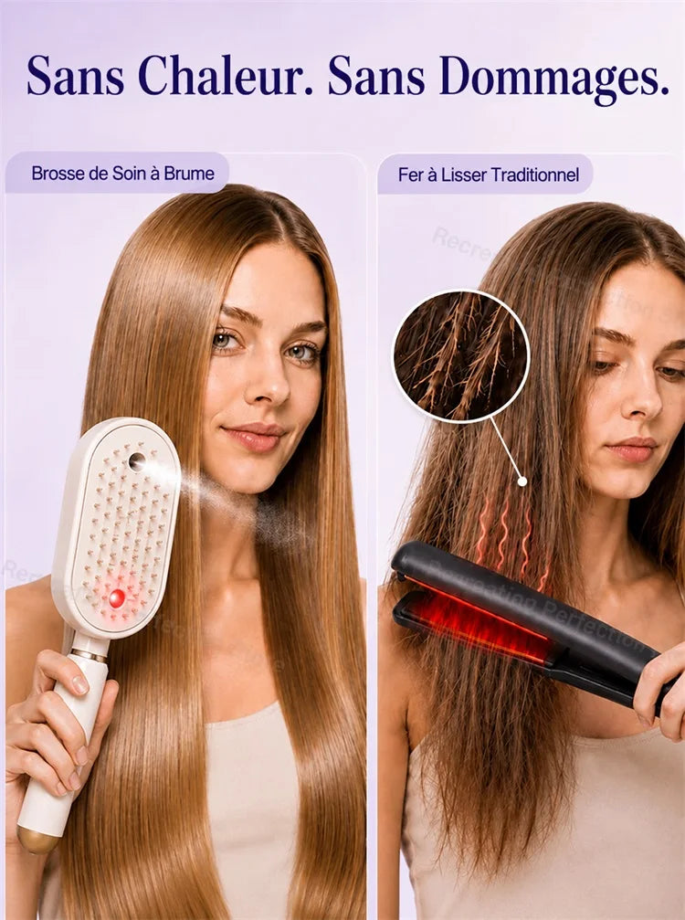 Brosse Lissante Électrique – Brume Fine, Lumière Rouge, Cheveux Secs & Humides