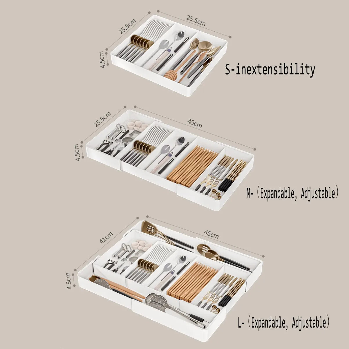 Organisateur de Tiroir Extensible avec Compartiments pour Cuisine