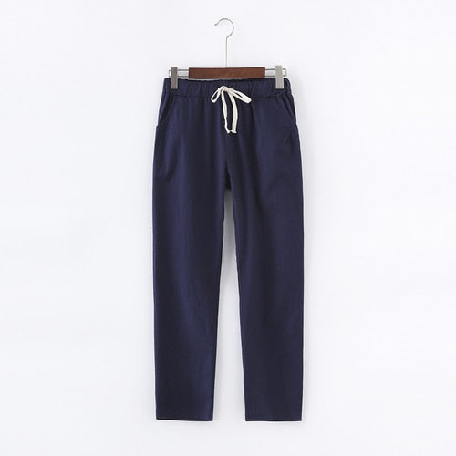PANTALONES DE ALGODÓN Y LINO PARA MUJER - CINTURA ELÁSTICA