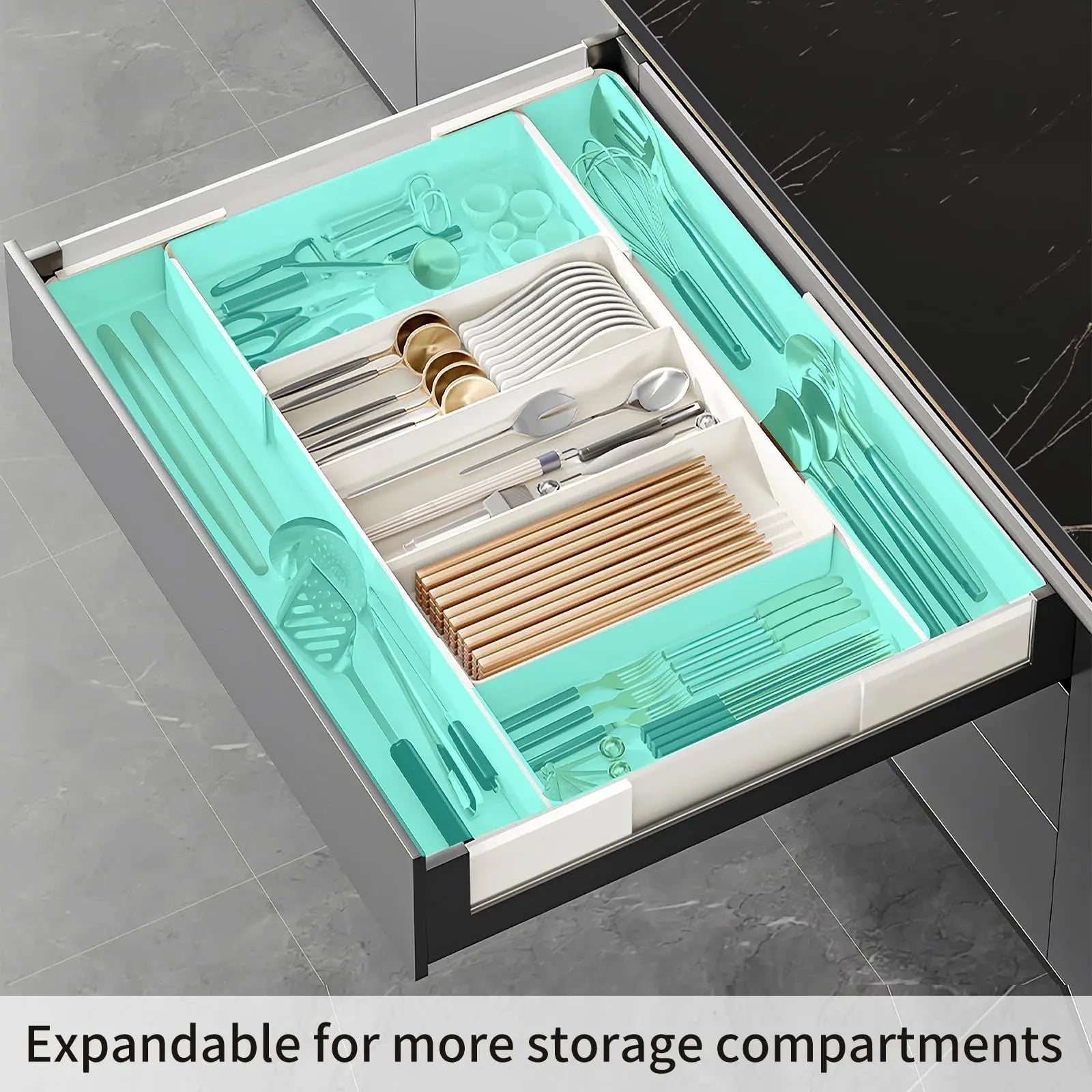Organisateur de Tiroir Extensible avec Compartiments pour Cuisine