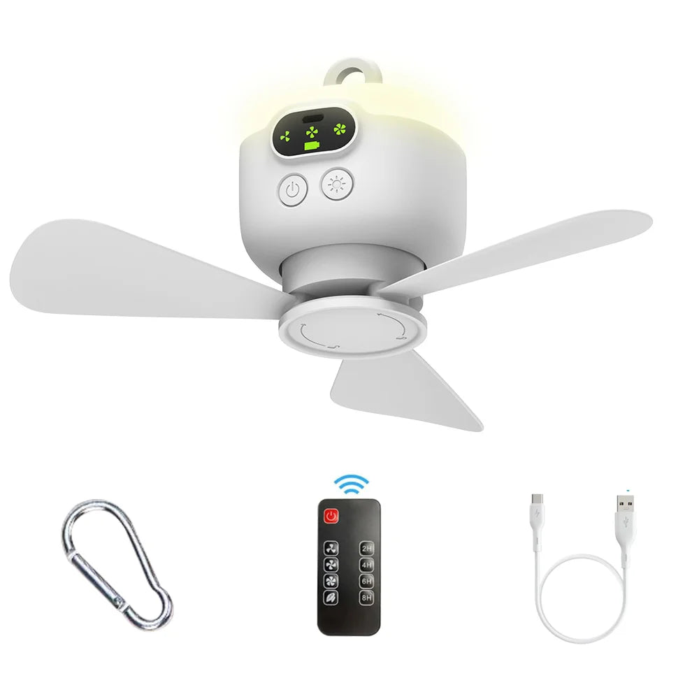 Ventilateur de Plafond Portable - Lumière LED Intégrée et Télécommande