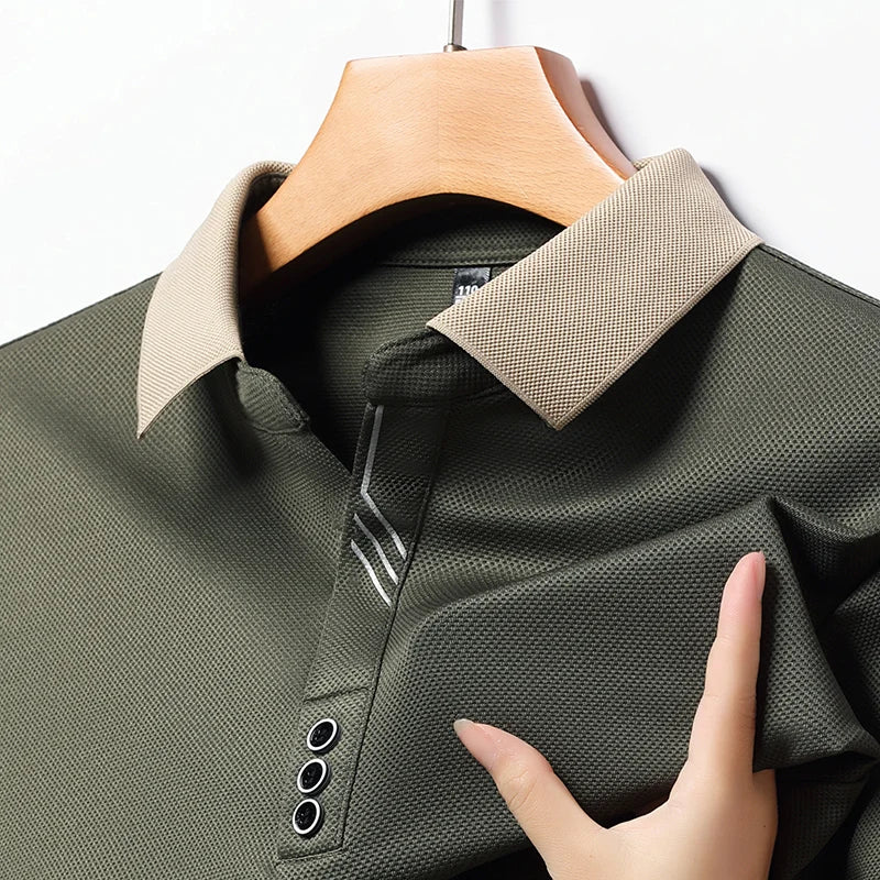 Polo de manga larga con cuello beige para hombre