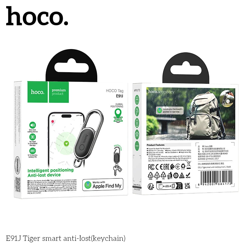 Traceur Anti-Perte HOCO E91J avec Mousqueton – Mini Localisateur Métallique pour Clés, Bagages et Véhicules