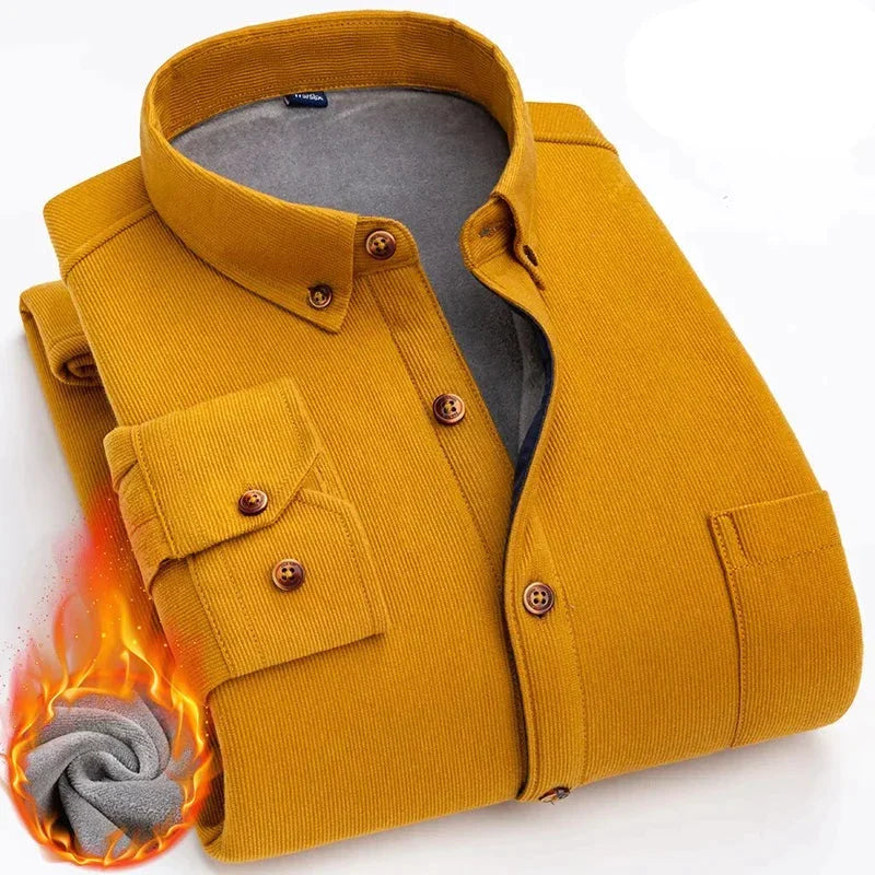 Camisa de pana con interior cálido de forro polar - Color liso