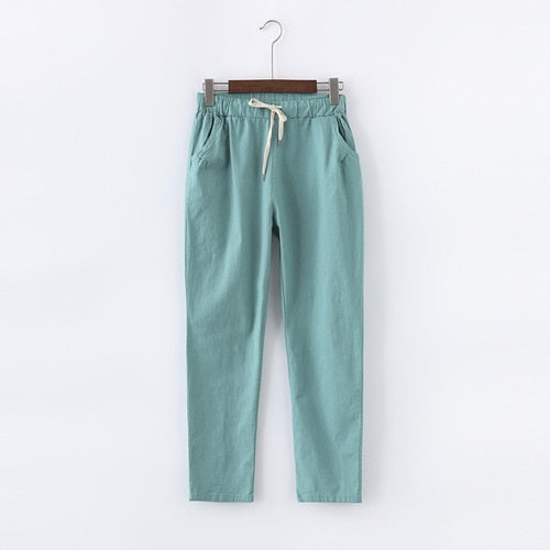 PANTALONES DE ALGODÓN Y LINO PARA MUJER - CINTURA ELÁSTICA