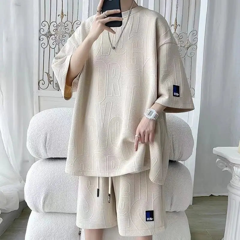 Conjunto de 2 Piezas para Hombre de Tejido Gofrado – Camiseta y Pantalón Corto Informales Verano 2026