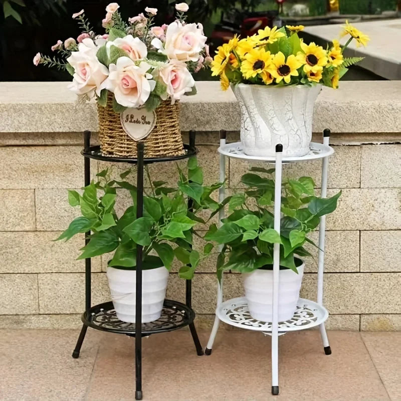 Étagère Métal 2 Niveaux pour Plantes Intérieur/Extérieur