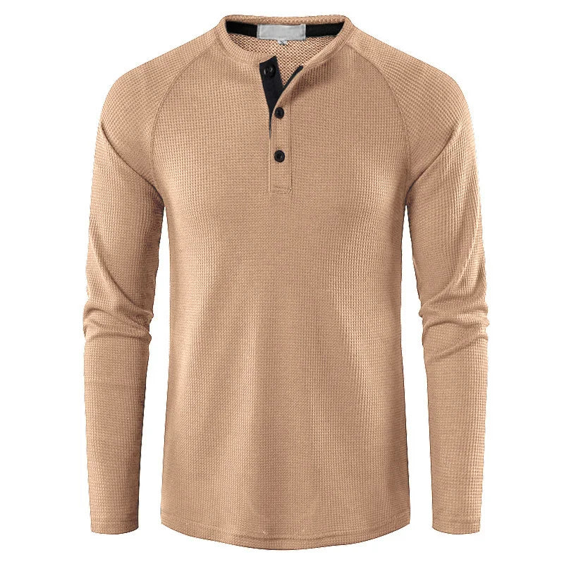 Top Henley à manches longues et col à boutons