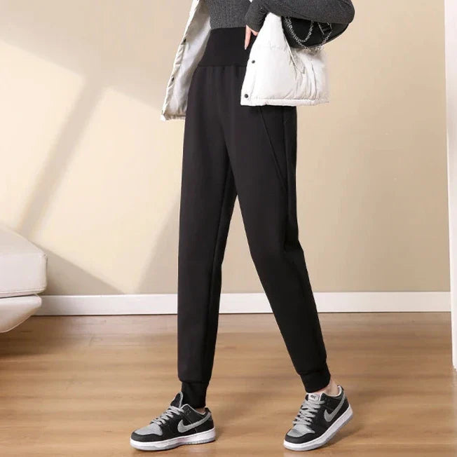 Jogging Slim à Large Taille Haute et Doublure Polaire
